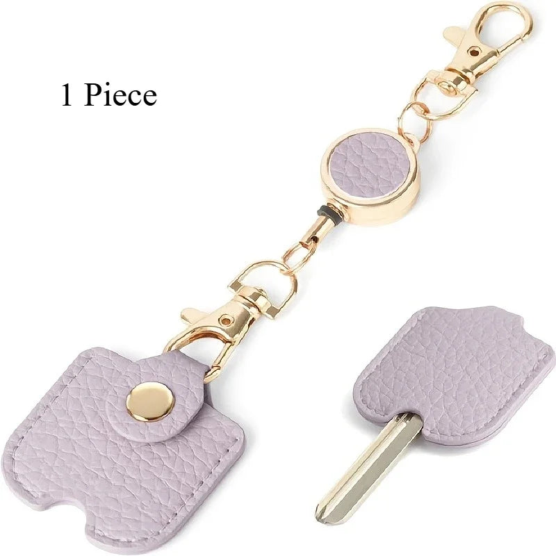 Retractable Faux Leather Keychain for Women | Gold Clasp Retractable Keychain Richie's PURPLE 1 Piece