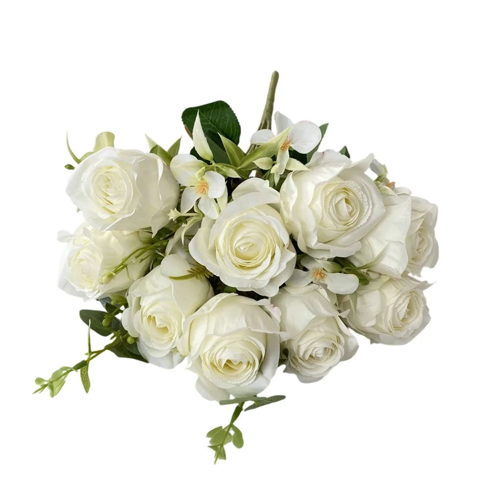 9-Head Multicolor Artificial Rose Bouquet – Bridal & Home Decor Artificial Flower Bouquet Richie's White