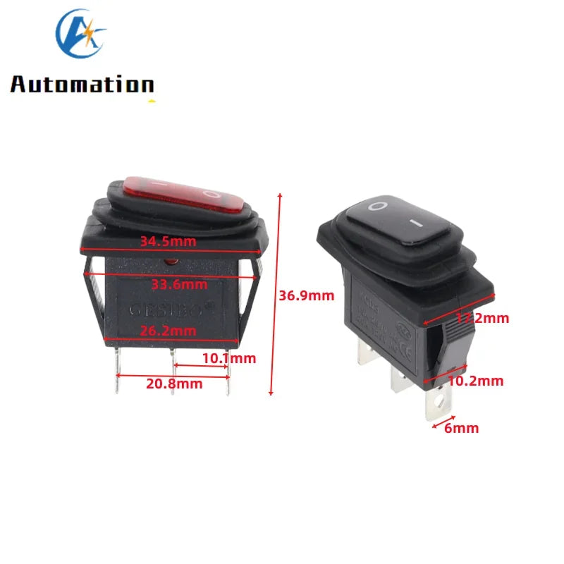 KCD3 Waterproof Rocker Switch 3-Pin ON-OFF 15A 250VAC LED Rocker Switch Richie's