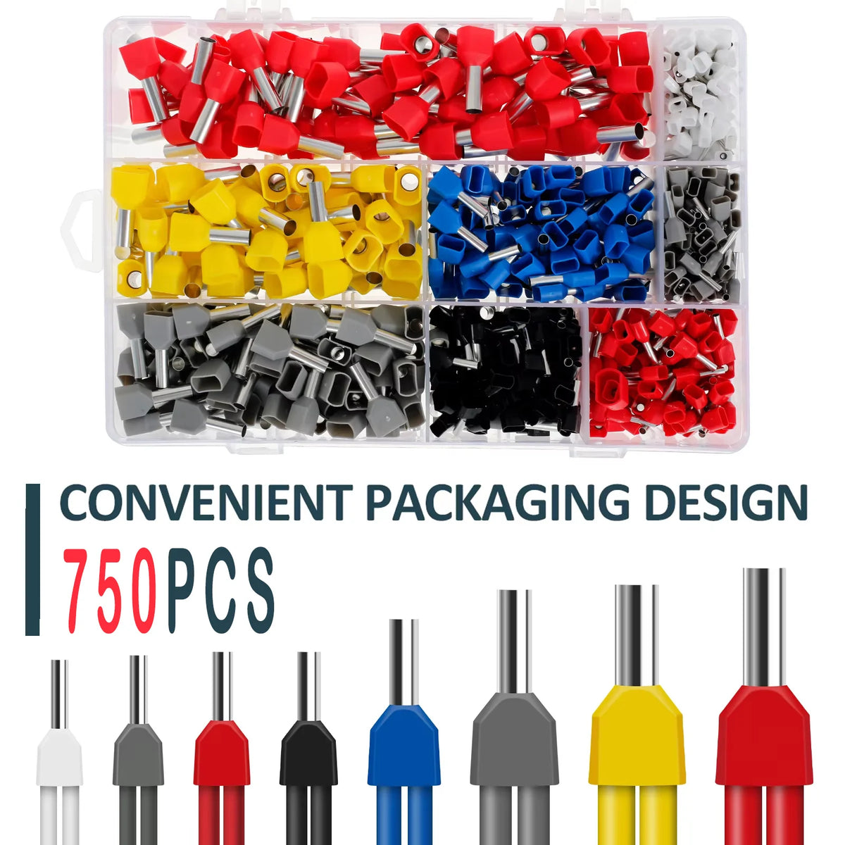 750-Pc Twin Wire End Ferrules Kit – 8 Sizes with Storage Box Wire End Ferrules Kit Richie's