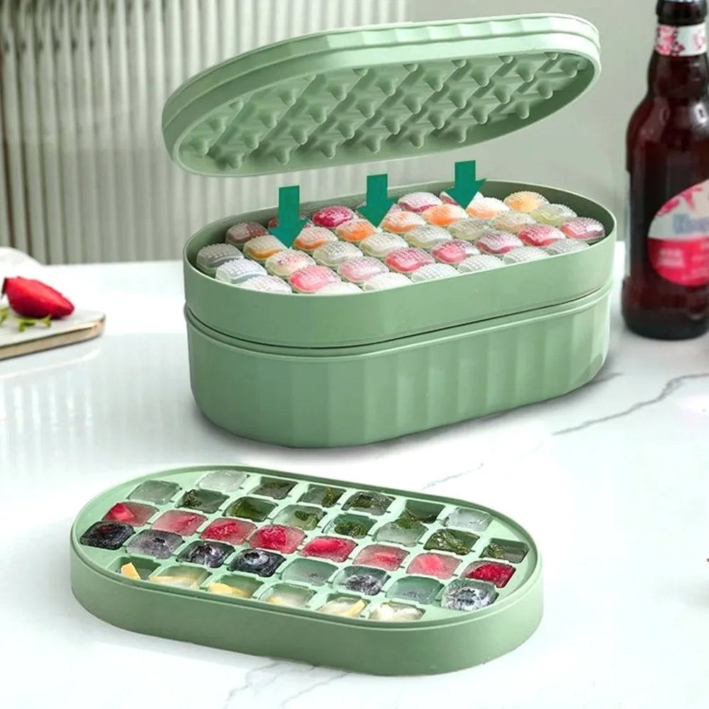 72-Cube Stackable Press Ice Tray with Storage Box & Scoop Ice Cube Tray Richie's