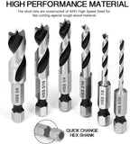6-Pc HSS Brad Point Stubby Drill Bit Set – 1/4" Hex Shank Wood Drill Bit Set Richie's