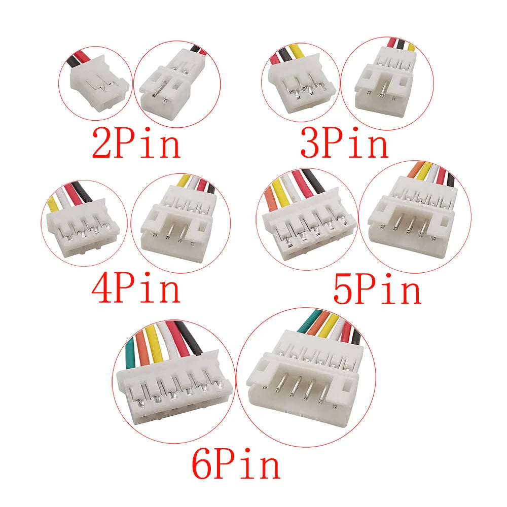 10Pcs JST PH 2.0mm Connector 2–6 Pin Male Female 26AWG Cables Wire Connector Set Richie's