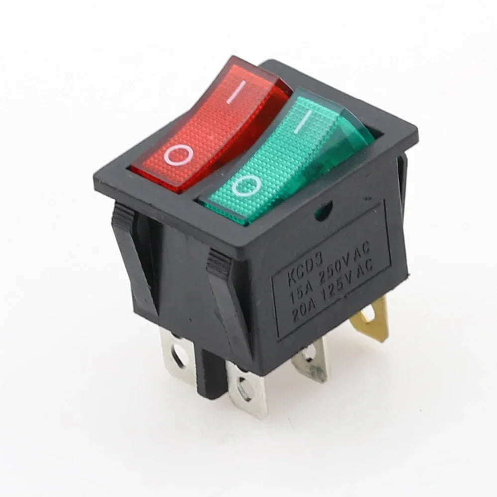 KCD8 6-Pin Waterproof Rocker Switch 16A 250V Latching ON-OFF Rocker Switch Richie's 2D6P-Green Red