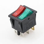 KCD8 6-Pin Waterproof Rocker Switch 16A 250V Latching ON-OFF Rocker Switch Richie's 2D6P-Green Red
