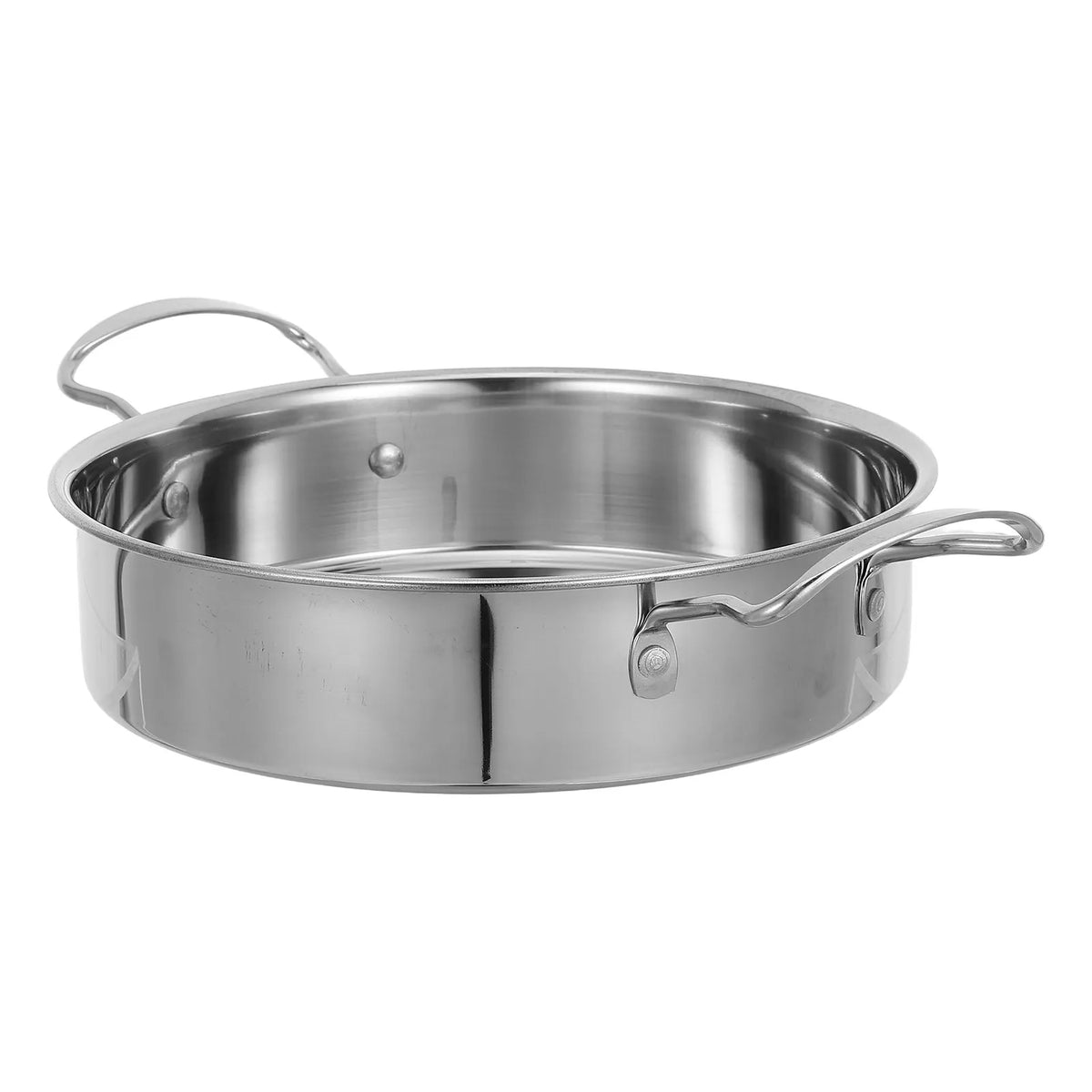 Stainless Steel Paella Pan 8.3" Double Handle Flat Bottom Frying Pot Paella Frying Pan Richie's