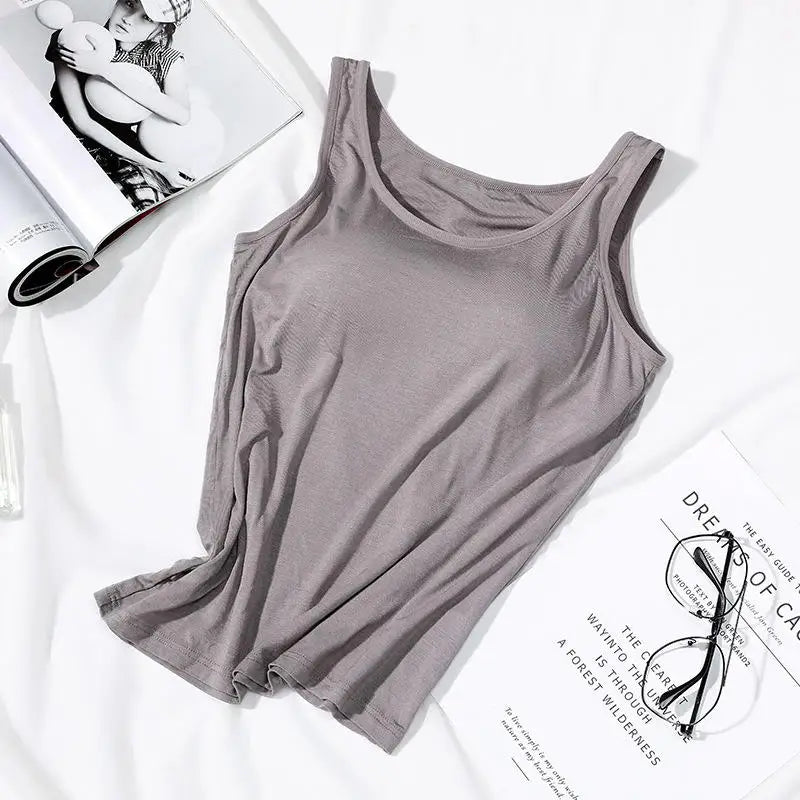 Women's Tank Top with Built-In Padded Bra – Slim Fit Cami Women's Cami Vest Top Richie's dark grey XXL