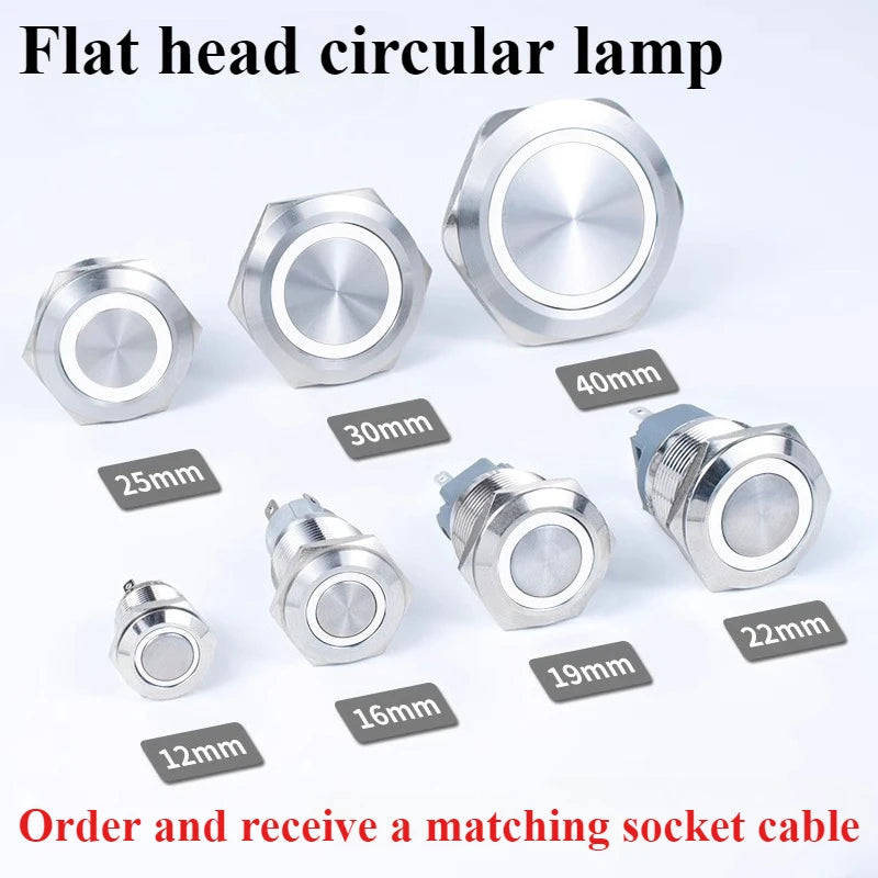 Waterproof Metal LED Push Button Switch 12–22mm Momentary Latching LED Push Button Switch Richie's Circular light white 22mm 12-24V|Self-locking