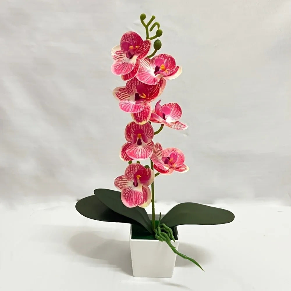 Artificial Pink Orchid Potted Plant – 7 Blooms, White Pot Artificial Potted Plant Richie's Style G