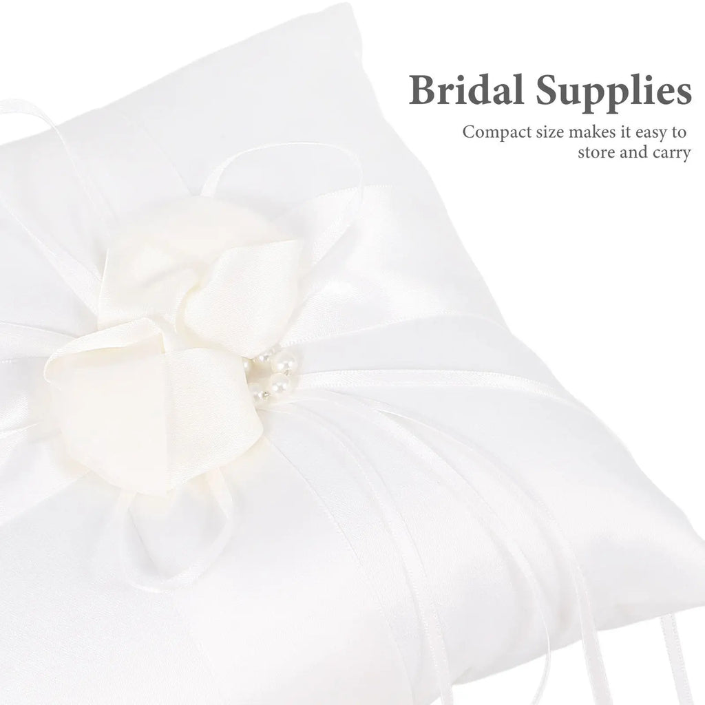 White Ring Bearer Pillow – Satin Ribbon & Faux Pearl Wedding Cushion Ring Bearer Pillow Richie's