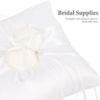 White Ring Bearer Pillow – Satin Ribbon & Faux Pearl Wedding Cushion Ring Bearer Pillow Richie's