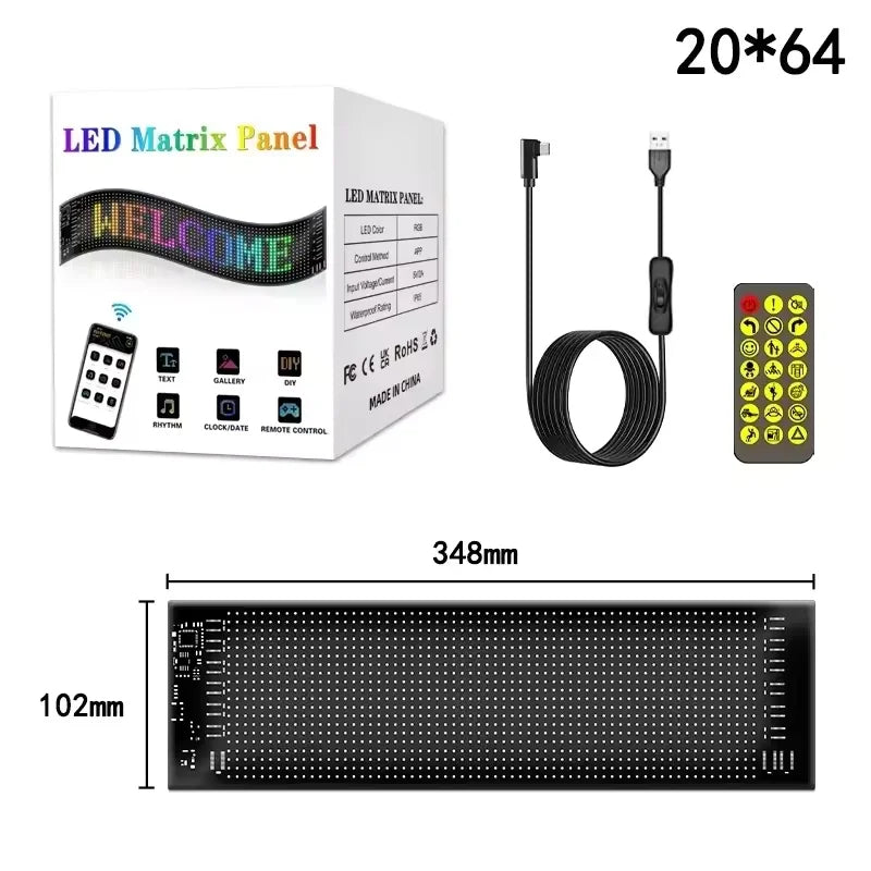 USB Flexible RGB LED Display Panel – Bluetooth DIY Scrolling Text LED Display Panel Richie's 20x64 LED 10x35CM