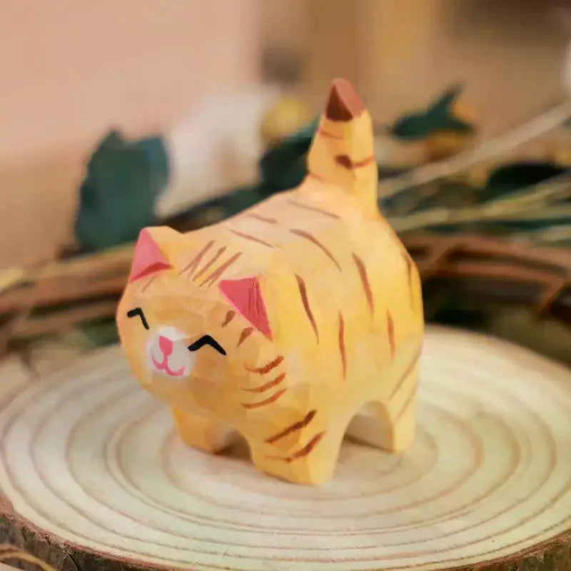 Hand Carved Wooden Cat Figurine | Kitten Desk Ornament Wooden Cat Figurine Richie's