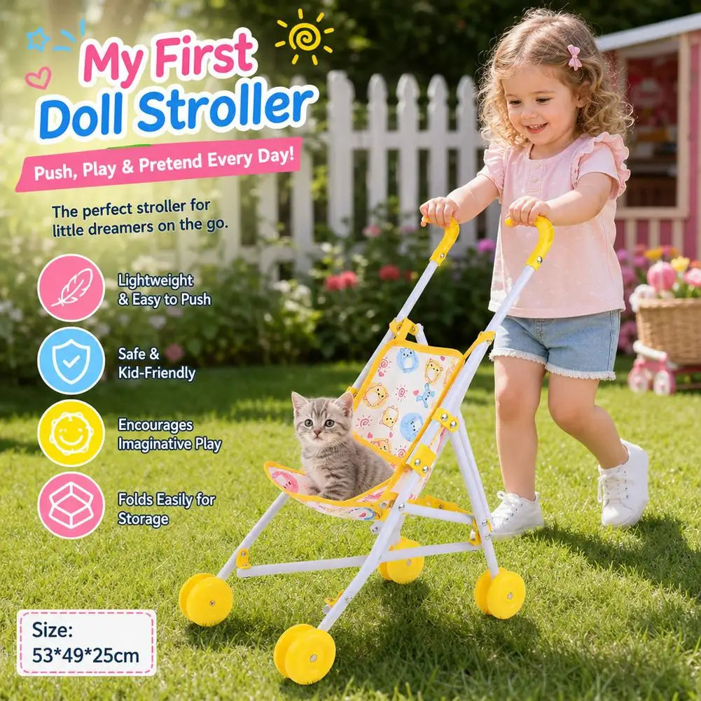 Pink Foldable Doll Stroller Pretend Play Toy – Girls Gift Doll Stroller Toy Richie's