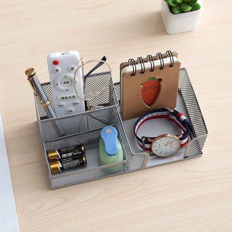 Black Metal Mesh Desk Organizer – 3-Compartment Pen Holder Desk Organizer Richie's