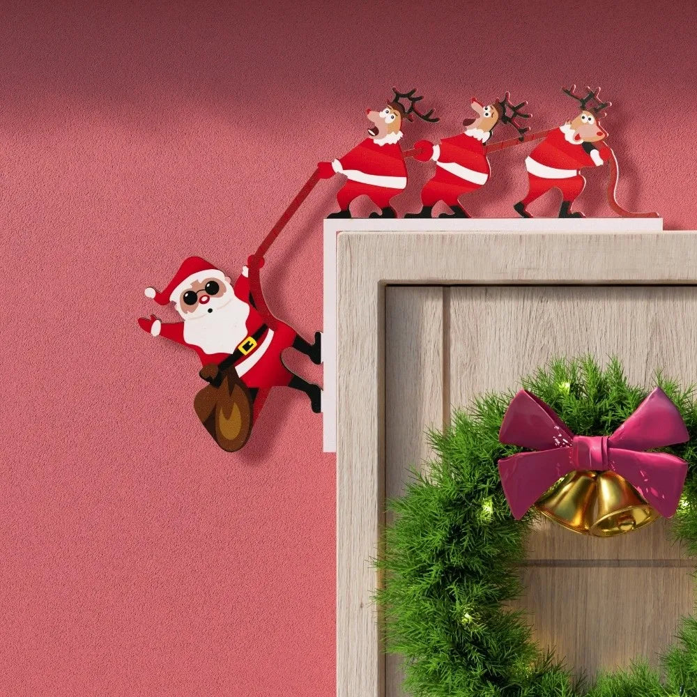 Santa Claus Door Frame Decoration – Easy Install Xmas Sign Holiday Door Decoration Richie's Left