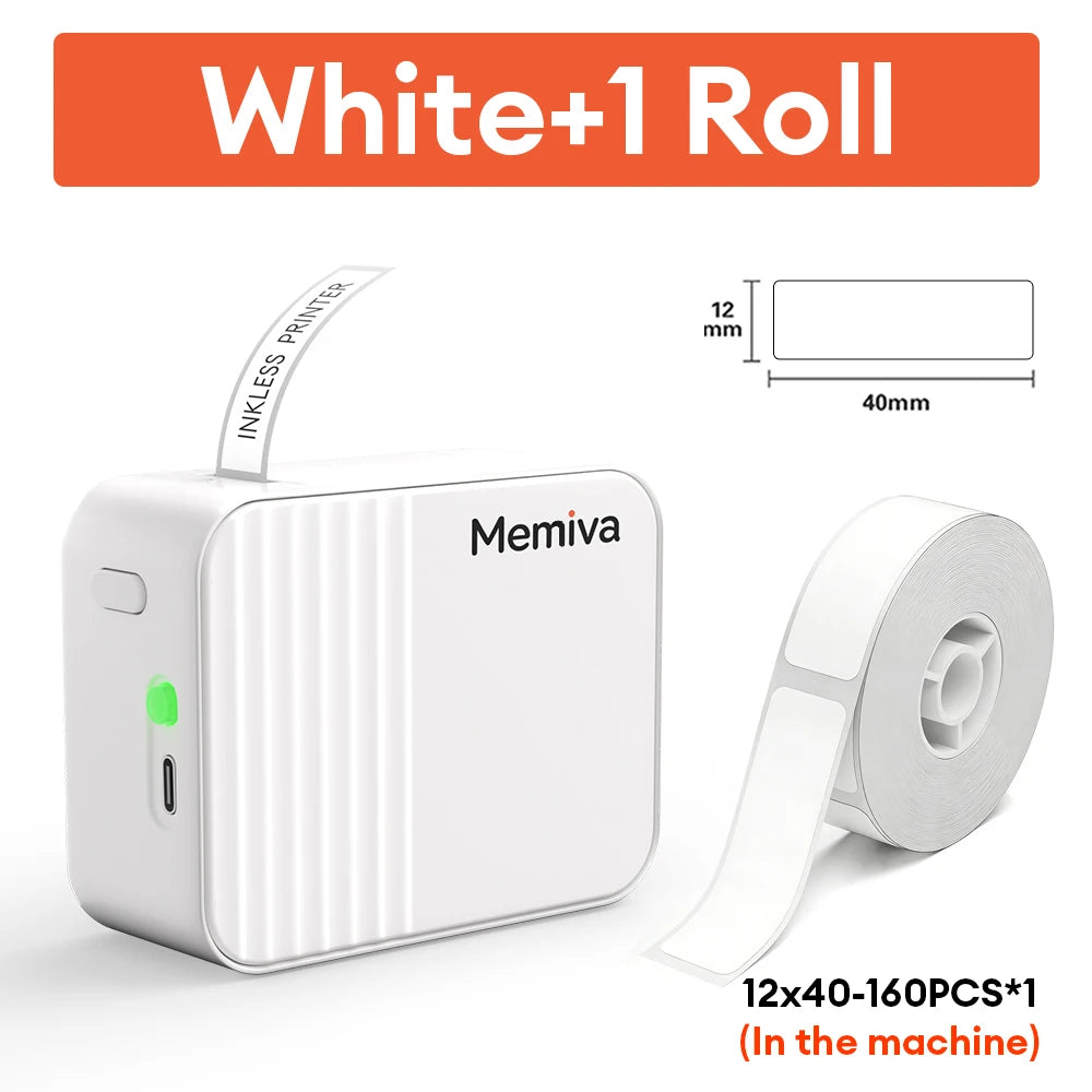 Memiva A1 Wireless Bluetooth Label Printer – iOS & Android Wireless Label Printer Richie's White Printer Set USB Type-C