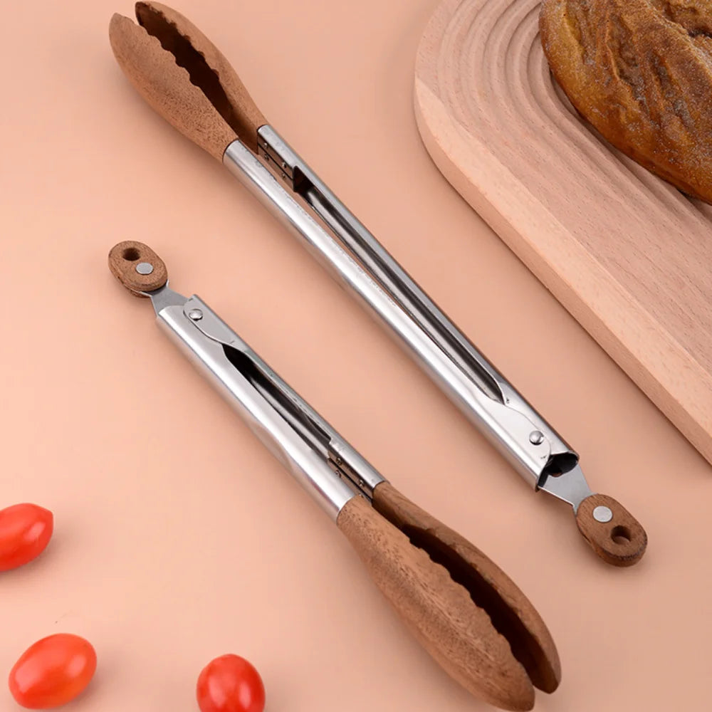 Non-Stick BBQ Grilling Tongs – Stainless Steel & Walnut Wood BBQ Grilling Tongs Richie's