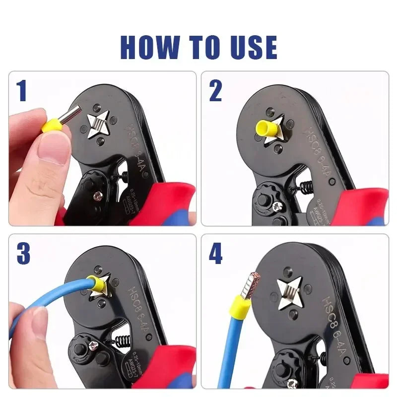 HSC8 6-4A Self-Adjusting Ratchet Ferrule Crimping Plier AWG23-7 Ratchet Crimping Plier Richie's