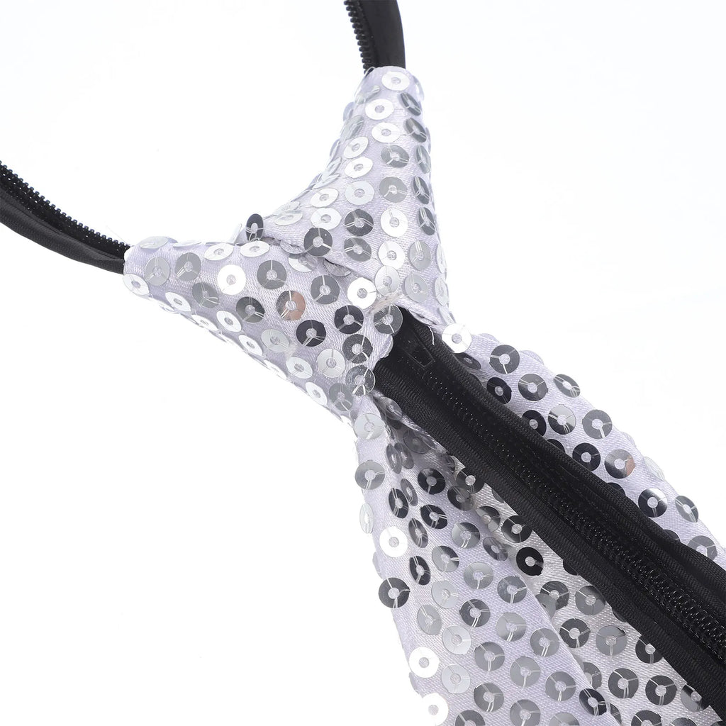 Sequin Necktie Cosplay Party Costume Tie – Silver Sparkle Costume Necktie Richie's