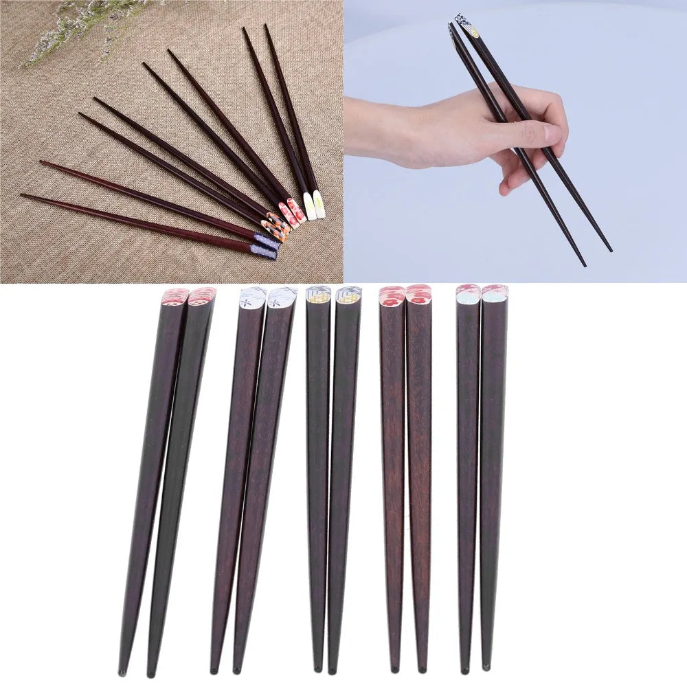 Wood Printed Chopsticks Set – 5 Pairs, Japanese Style Gift Wooden Chopsticks Set Richie's