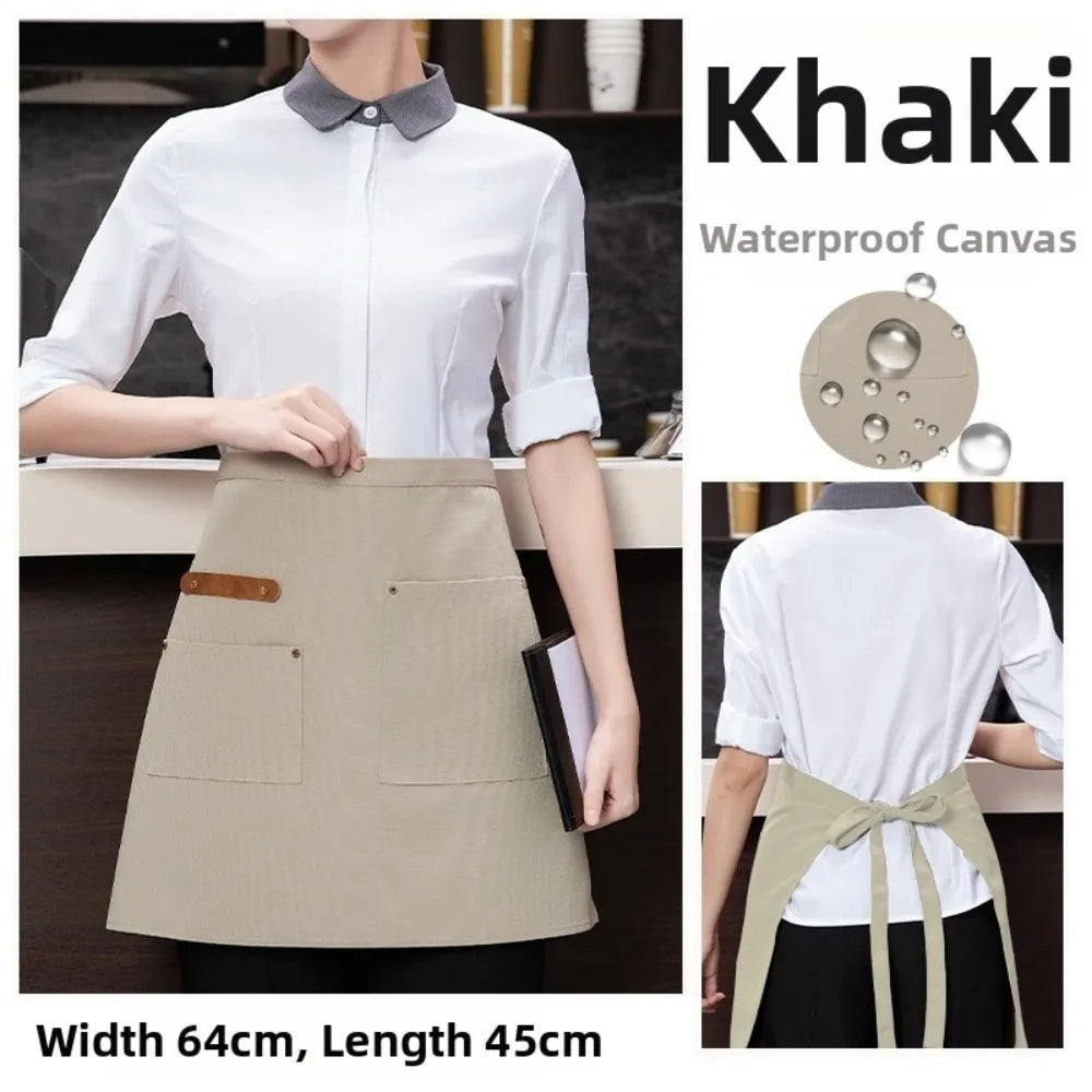 Canvas Half Apron Multi-Pocket Waterproof Kitchen Restaurant Kitchen Apron Richie's