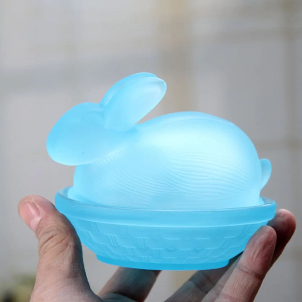 Rabbit-Shaped Glass Candy Dish with Lid | Easter Bunny Jar Glass Candy Jar Richie's Blue