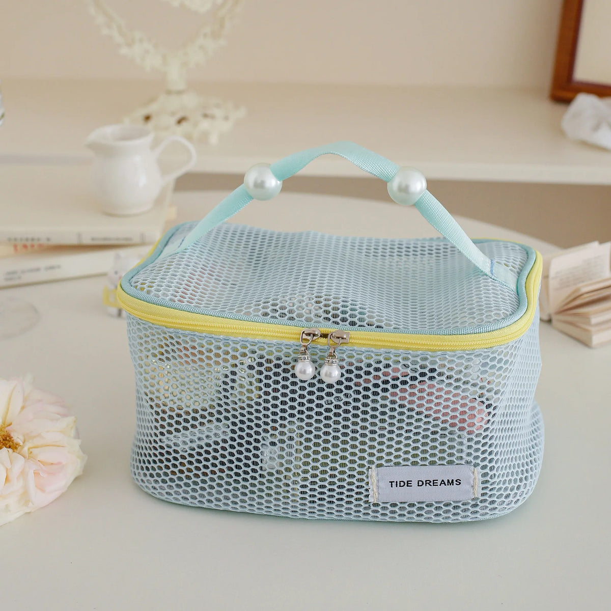 Mesh Cosmetic Bag Transparent Travel Makeup Organizer Pouch Cosmetic Organizer Bag Richie's L-blue