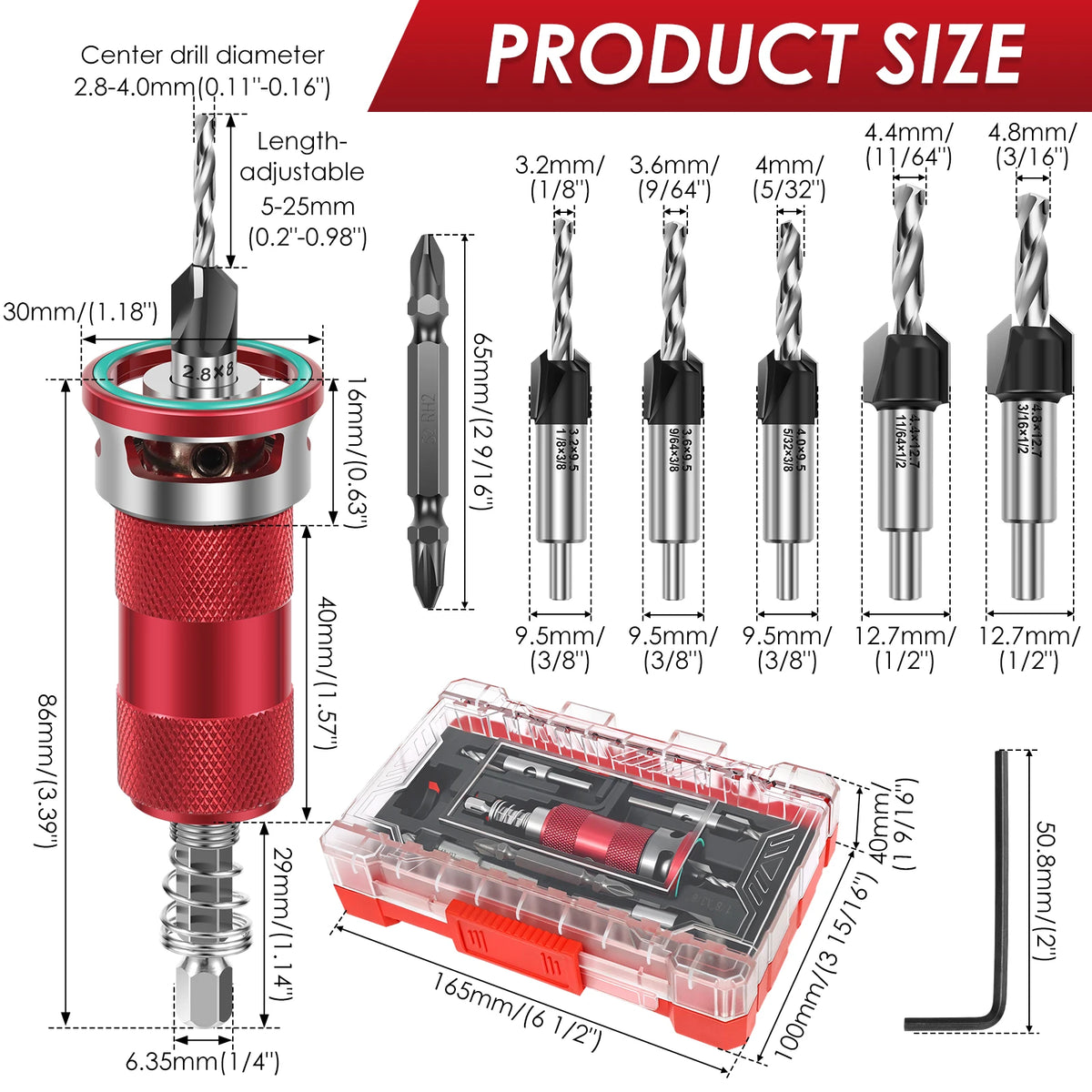 Toorise 5-Pc Countersink Drill Set – Tool-Free Depth Adjust Countersink Drill Set Richie's set A