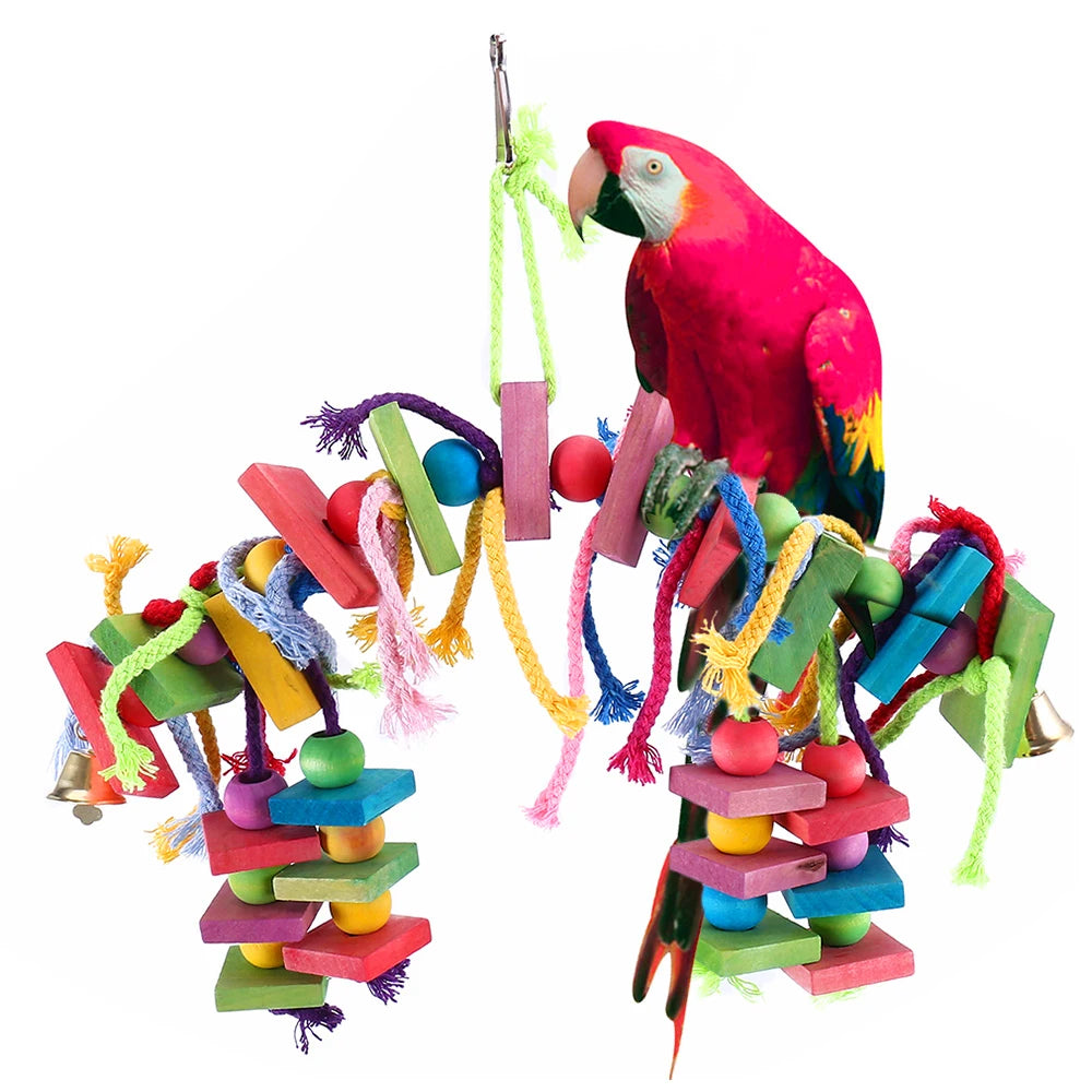 Parrot Chew Toy – Natural Wood & Cotton Rope Bird Swing Bird Chew Toy Richie's