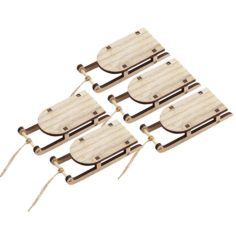 5-Pack Wooden Mini Sleigh Ornaments | Christmas Tabletop Decor Christmas Sleigh Ornament Richie's