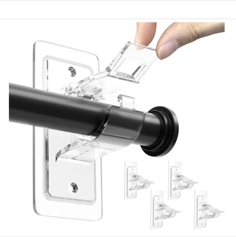 No-Drill Self-Adhesive Curtain Rod Brackets – 2/4pc Set Curtain Rod Brackets Richie's clear 4pcs
