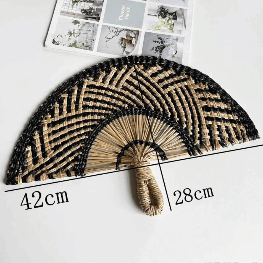 Handmade Natural Seaweed Straw Fan – Boho Semicircular Woven Fan Woven Decorative Fan Richie's I