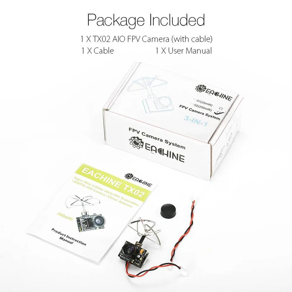Eachine TX02 Mini AIO FPV Camera 5.8GHz 40CH 200mW VTX RC Drone FPV Camera Transmitter Richie's