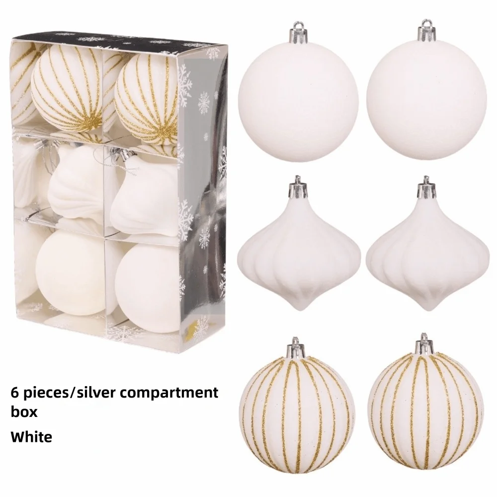6-Pack 8CM Velvet Flocked Christmas Ball Ornaments | DIY Decor Christmas Ball Ornaments Richie's White 1.5cm