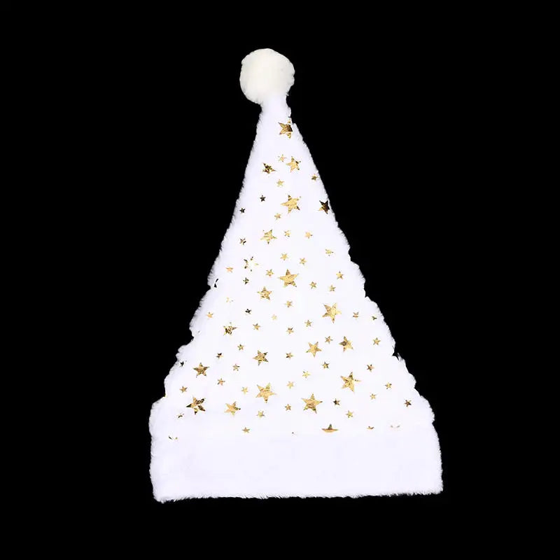 White Plush Santa Hat Gold Silver Sequin Snowflake Christmas Cap Christmas Santa Hat Richie's Golden Star One Size