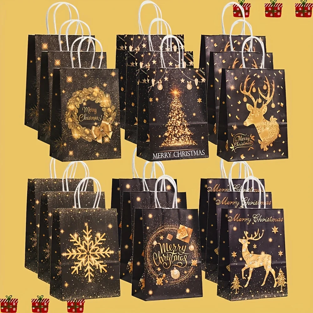 Black & Gold Christmas Gift Bags with Handles – 12/24 Pack Christmas Gift Bags Richie's