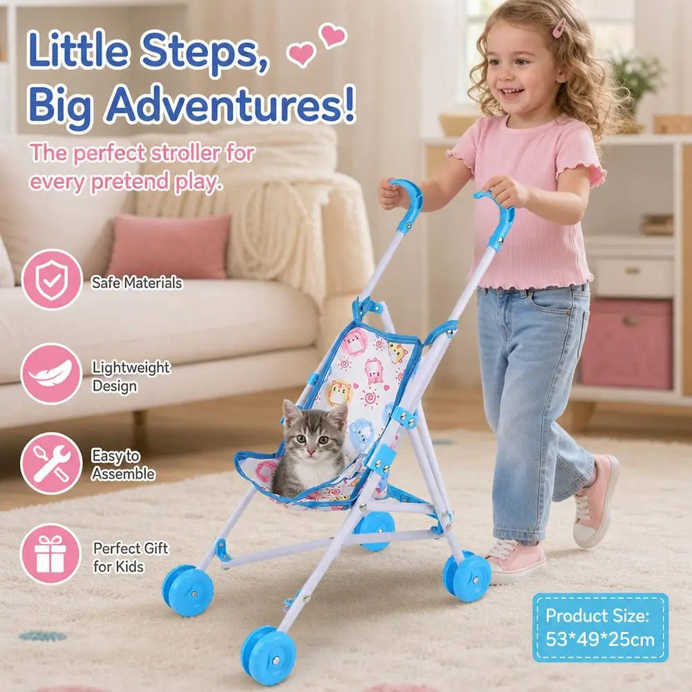 Pink Foldable Doll Stroller Pretend Play Toy – Girls Gift Doll Stroller Toy Richie's