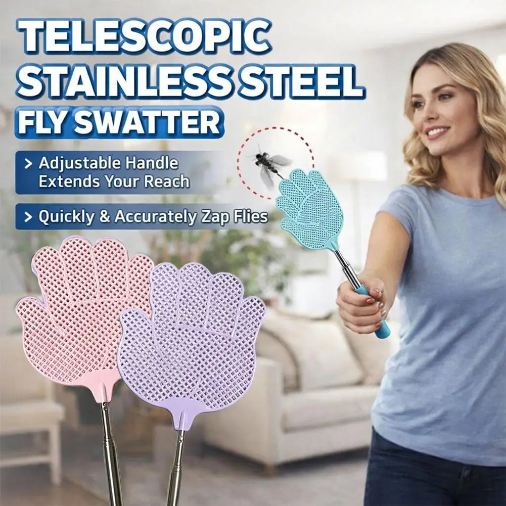 Telescopic Fly Swatter Extendable Stainless Steel Anti-Slip Handle Telescopic Fly Swatter Richie's