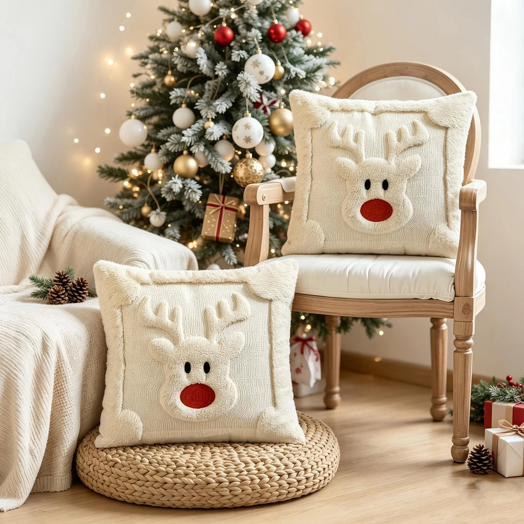 2pcs Christmas Reindeer Pillow Covers – Soft Plush Faux Fur Decorative Pillow Covers Richie's