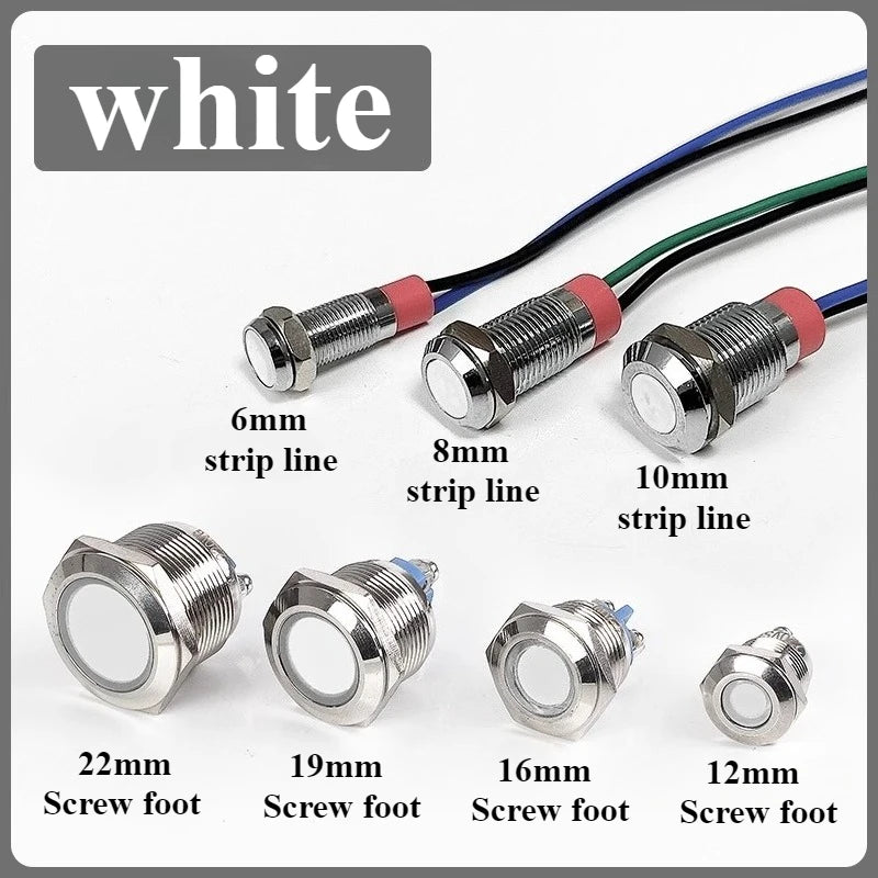 Metal LED Indicator Signal Lamp IP65 Waterproof 3–220V Multi-Size LED Indicator Lamp Richie's white 110V-220V 10mm strip line
