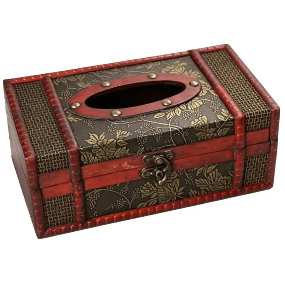 Vintage Wooden Tissue Box Holder Antique Red Brown Organizer Tissue Box Holder Richie's Red Brown
