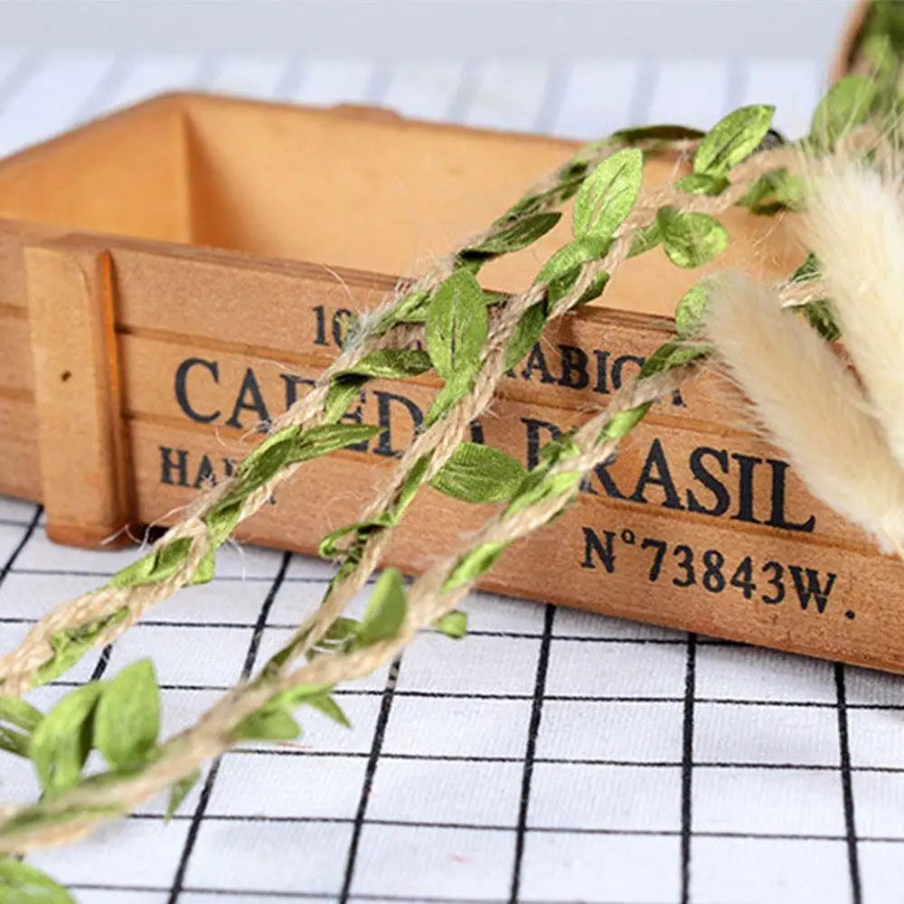 Vintage Jute Twine Burlap Rope with Artificial Leaves 5M/10M Decorative Craft Twine Richie's