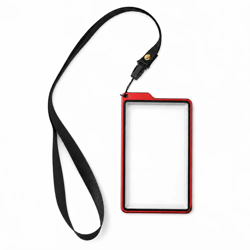 35PT Graded Card Case Lanyard Aluminum Frame UV Double-Glass Graded Card Case Richie's Red