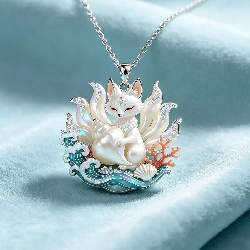 Nine-Tailed Fox Enamel Pendant Necklace | Chinese Mythology Enamel Pendant Necklace Richie's A8