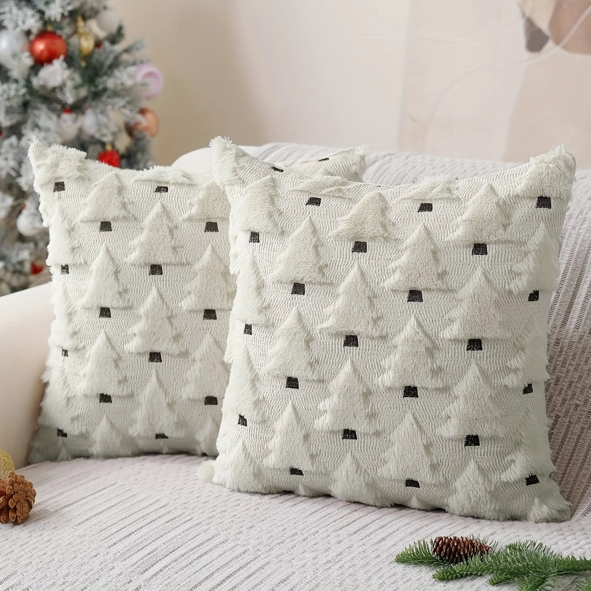 2pcs Beige Christmas Tree Pillow Covers 45x45cm | Holiday Décor Pillow Covers Richie's
