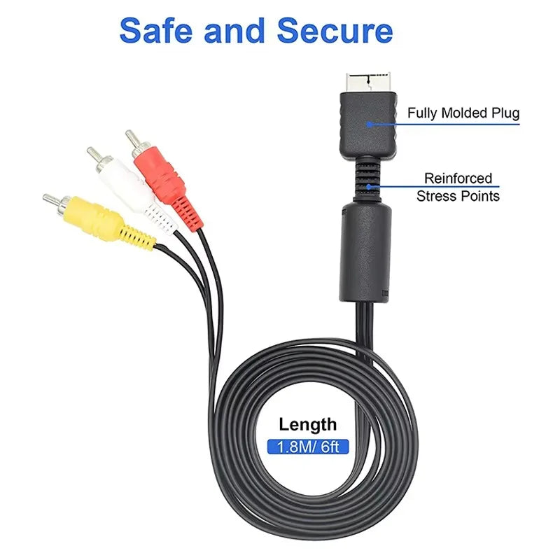 1.8m RCA AV Cable for PS1 PS2 PS3 PlayStation to TV Monitor AV Cable Richie's