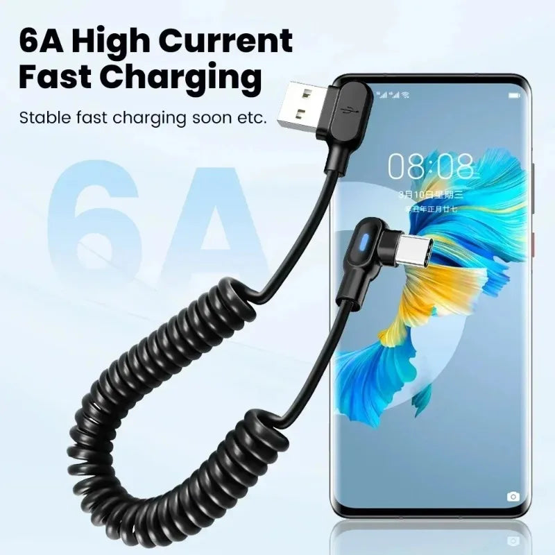 FUCHU Coiled USB-C Fast Charge Cable 6A 120W LED Indicator USB Charging Cable Richie's