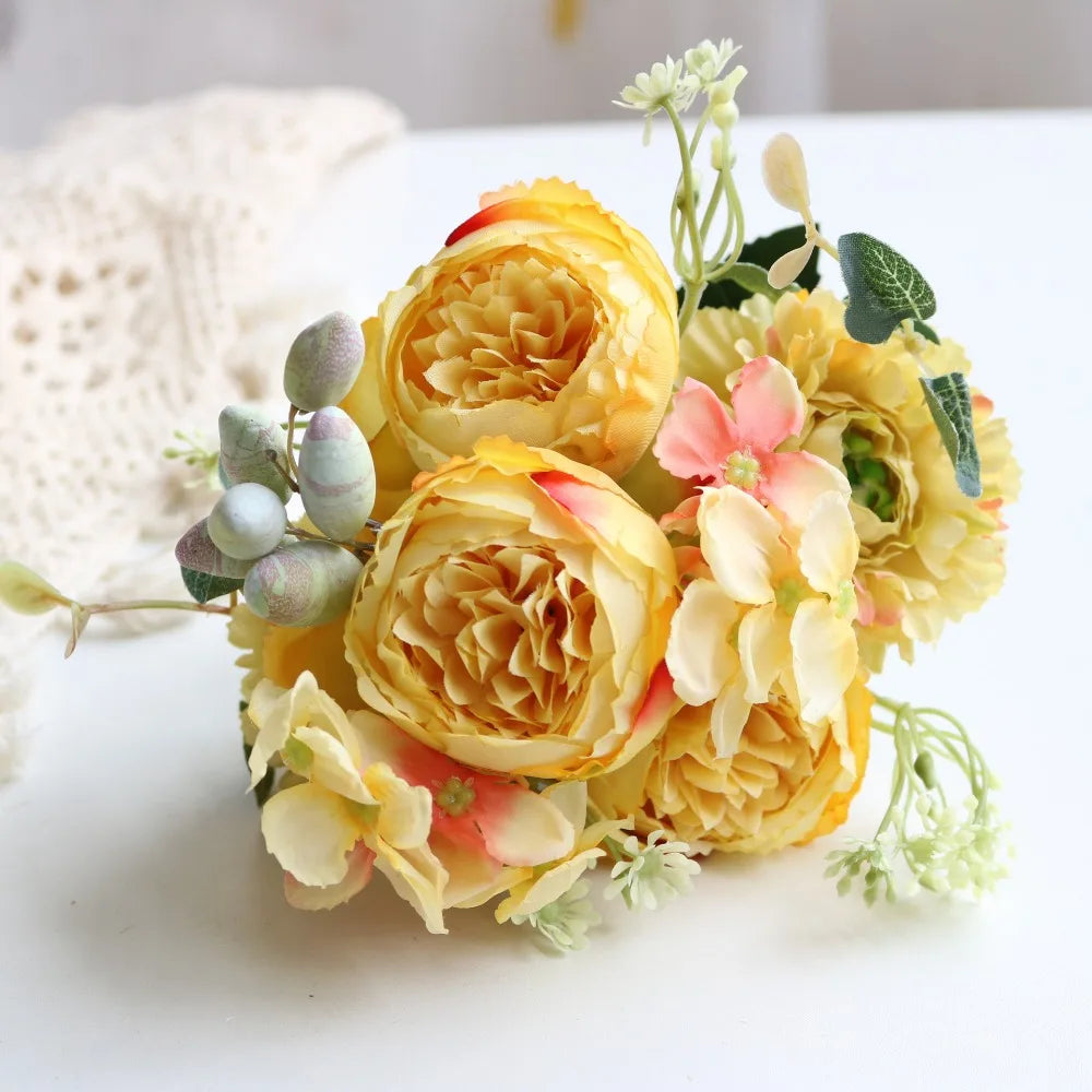 Silk Rose & Peony Artificial Flower Bouquet – Wedding Décor Artificial Flower Bouquet Richie's Yellow