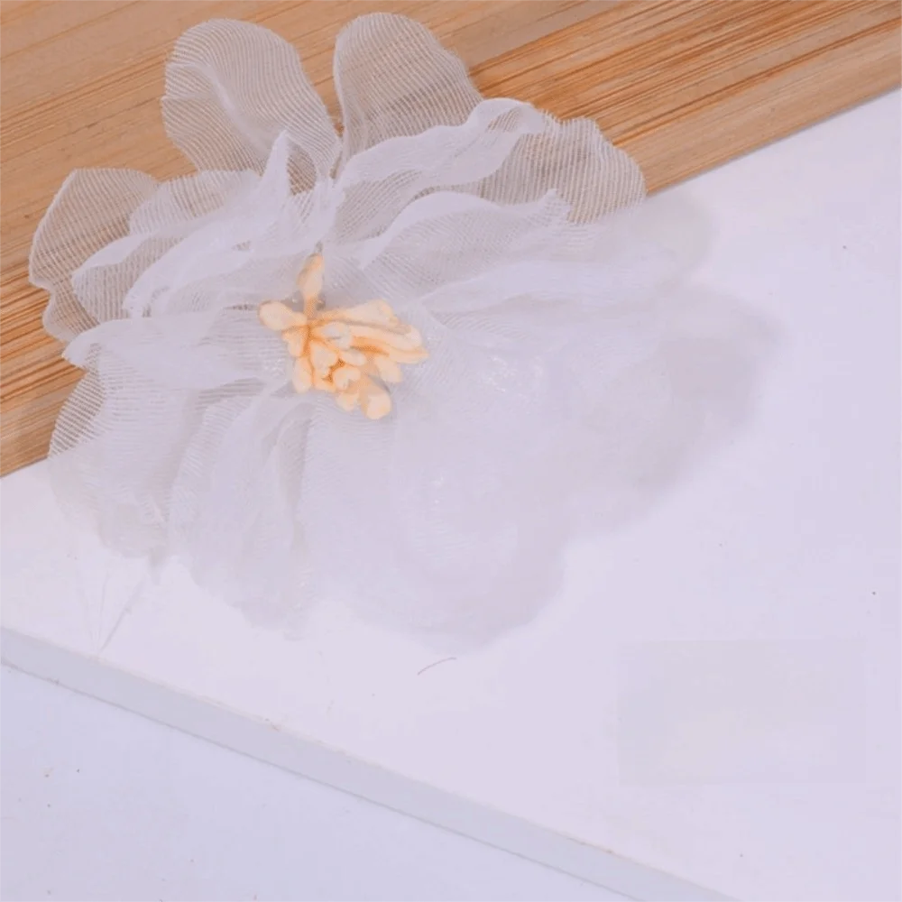 10Pcs Organza Flower Appliques 3D Mesh Sewing Patches 5.5cm Fabric Flower Appliques Richie's White